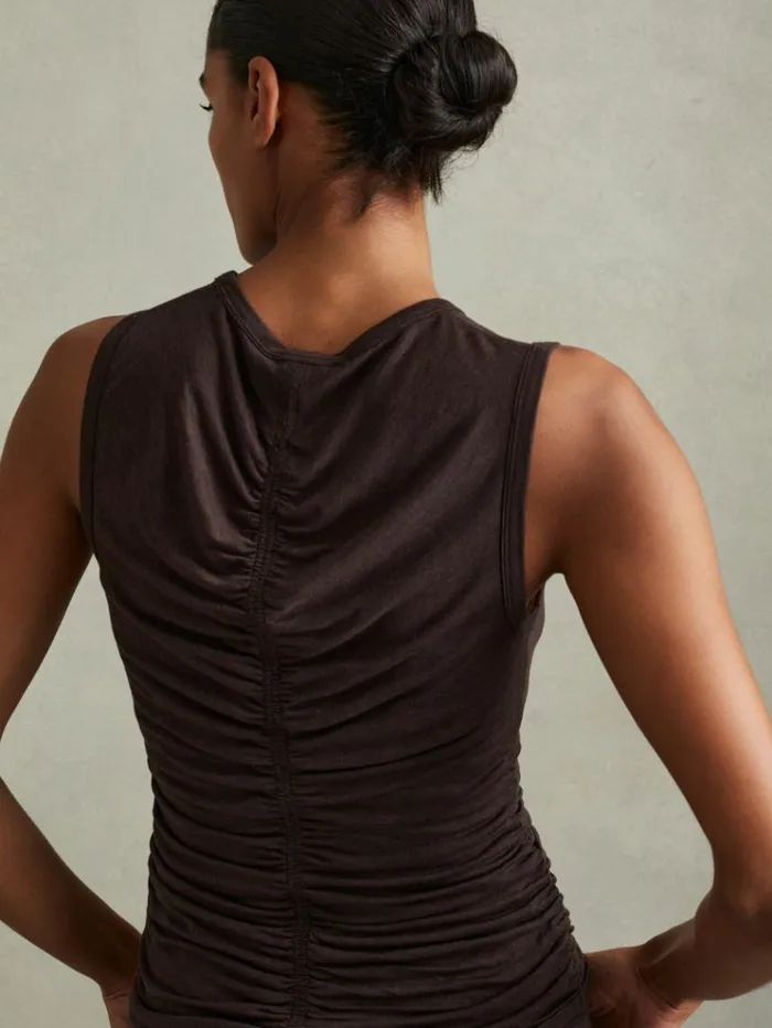 REISS Tops Women LyocellWool Ruched Vest Chocolate