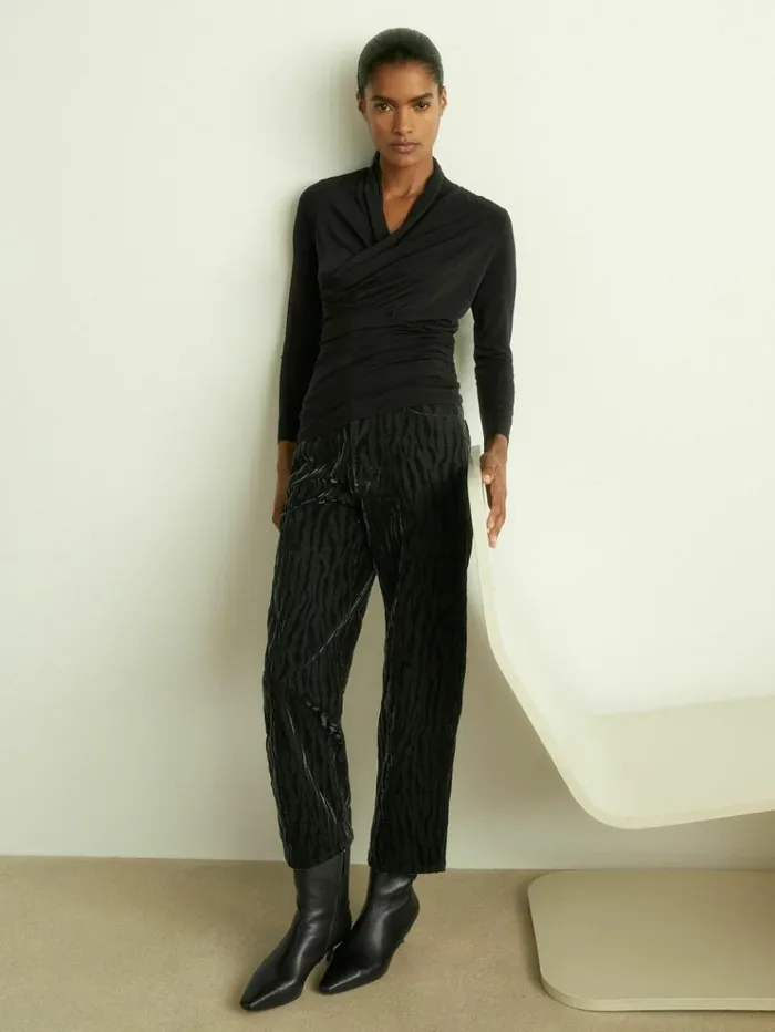 REISS Tops Women Mesh WrapNeck Ruched Top Black