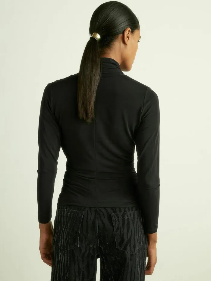 REISS Tops Women Mesh WrapNeck Ruched Top Black