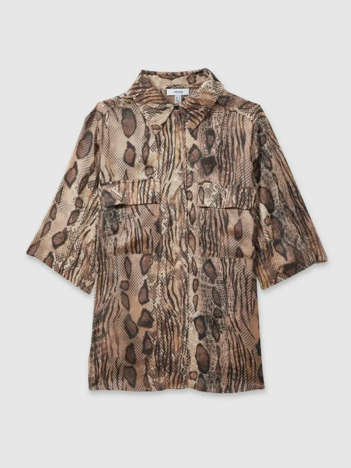REISS Tops Women Snake Print Shirt Neutral