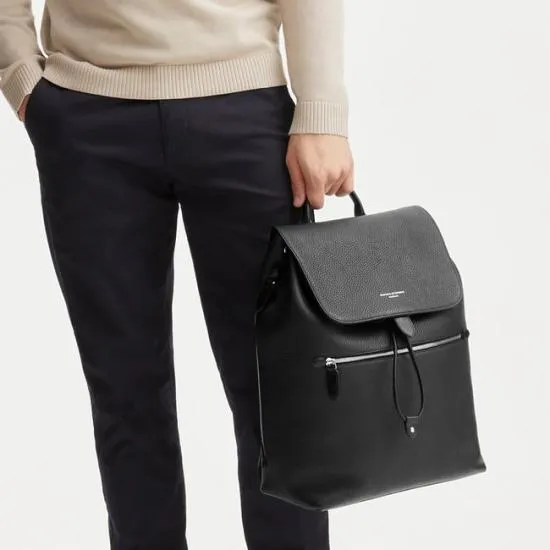 Reporter Leather Backpack Black Pebble Men Aspinal Of London Backpacks