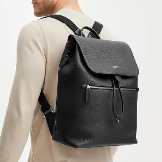 Reporter Leather Backpack Black Pebble Men Aspinal Of London Backpacks