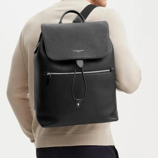 Reporter Leather Backpack Black Pebble Men Aspinal Of London Backpacks