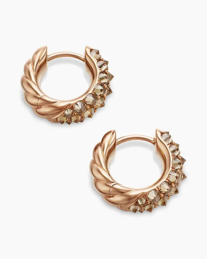 Reverse Set Pav Huggie Hoop Earrings In 18K Rose Gold With Cognac Diamonds 14mm Women David Yurman Hoop Reverse Set Pav Huggie Hoop Earrings In 18K Rose Gold With Cognac Diamonds 14mm Women David Yurman Hoop