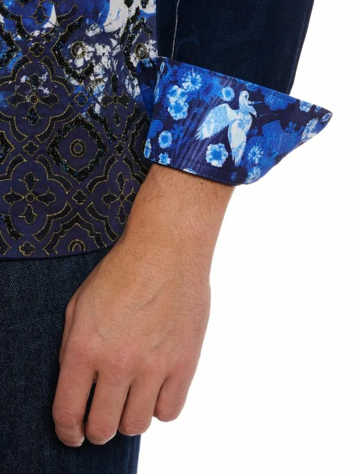 Robert Graham Button Down Shirts Men Limited Edition Blue Murro Long Sleeve Button Down Shirt Blue