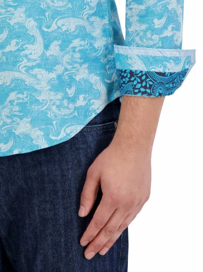 Robert Graham Button Down Shirts Men Poseidon Long Sleeve Button Down Shirt Turquoise