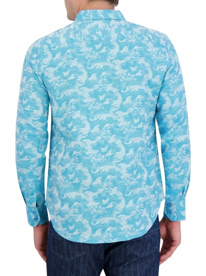 Robert Graham Button Down Shirts Men Poseidon Long Sleeve Button Down Shirt Turquoise