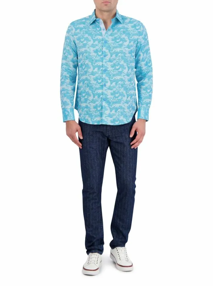 Robert Graham Button Down Shirts Men Poseidon Long Sleeve Button Down Shirt Turquoise