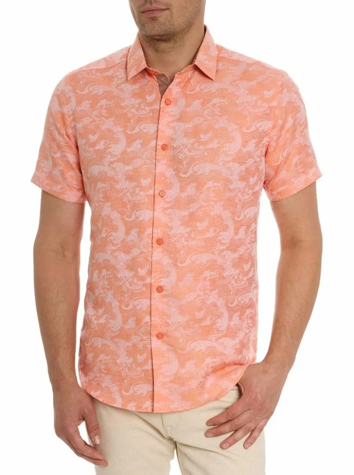Robert Graham Button Down Shirts Men Poseidon Short Sleeve Button Down Shirt Turquoise