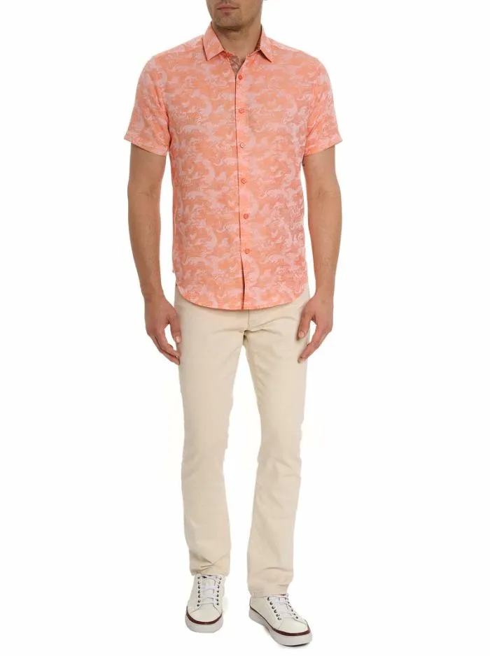 Robert Graham Button Down Shirts Men Poseidon Short Sleeve Button Down Shirt Turquoise