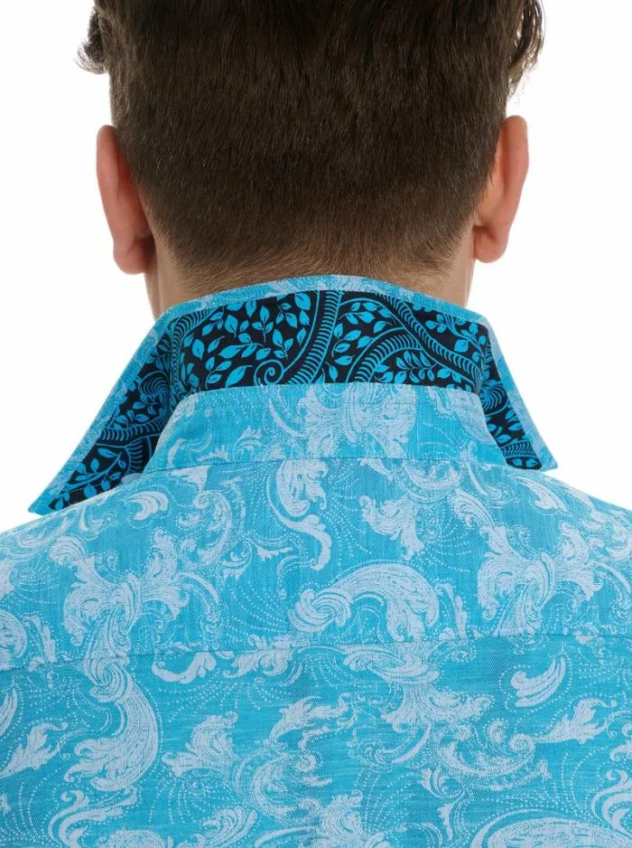 Robert Graham Button Down Shirts Men Poseidon Short Sleeve Button Down Shirt Turquoise