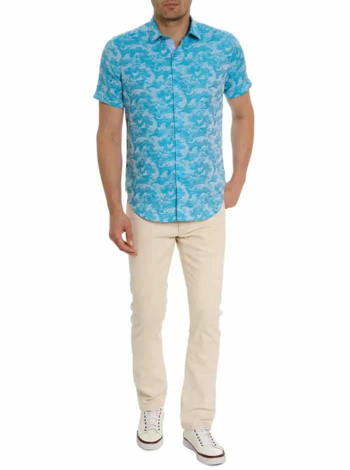 Robert Graham Button Down Shirts Men Poseidon Short Sleeve Button Down Shirt Turquoise