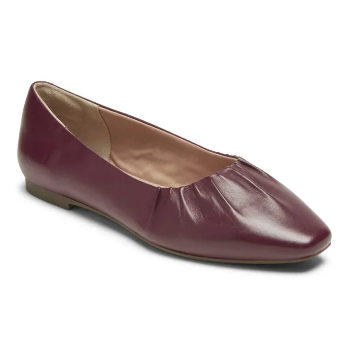 Rockport Flats Women Total Motion Laylani Gathered Flat Tawny Port Lthr