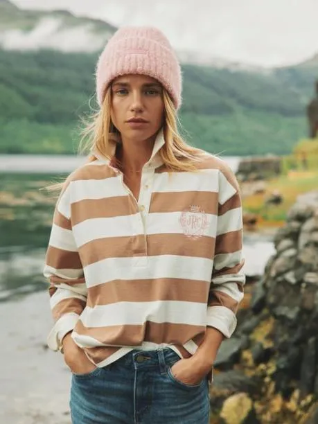 Rugby Shirts Women Joules Tan Brown Boxy Fit Rugby Shirt