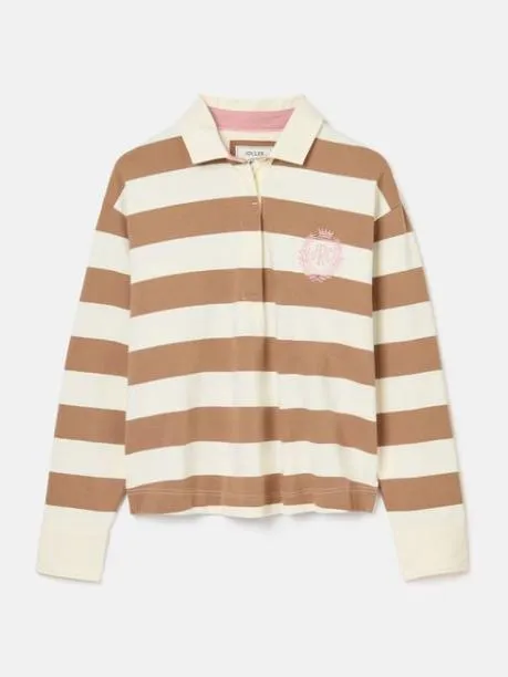 Rugby Shirts Women Joules Tan Brown Boxy Fit Rugby Shirt