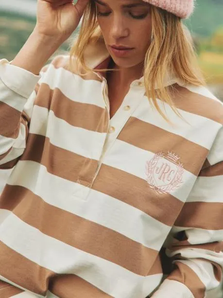 Rugby Shirts Women Joules Tan Brown Boxy Fit Rugby Shirt