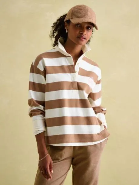 Rugby Shirts Women Joules Tan Brown Boxy Fit Rugby Shirt
