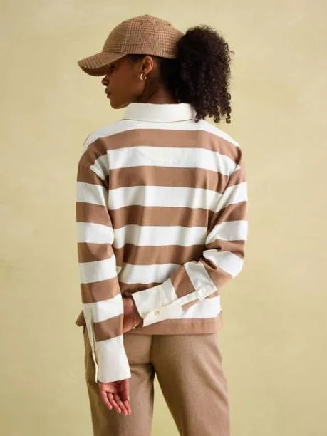 Rugby Shirts Women Joules Tan Brown Boxy Fit Rugby Shirt