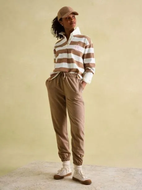 Rugby Shirts Women Joules Tan Brown Boxy Fit Rugby Shirt
