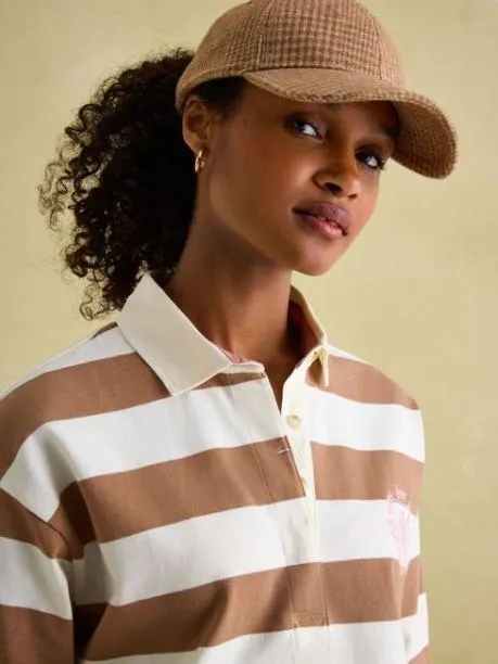Rugby Shirts Women Joules Tan Brown Boxy Fit Rugby Shirt
