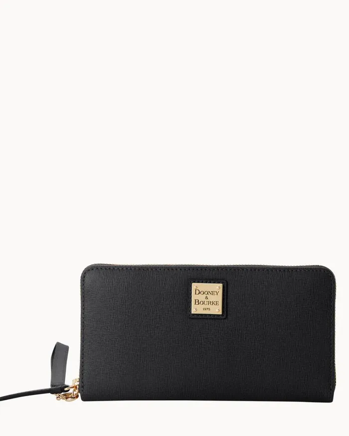 Saffiano Large Zip Around Wristlet Black Women Dooney and Bourke Wallets