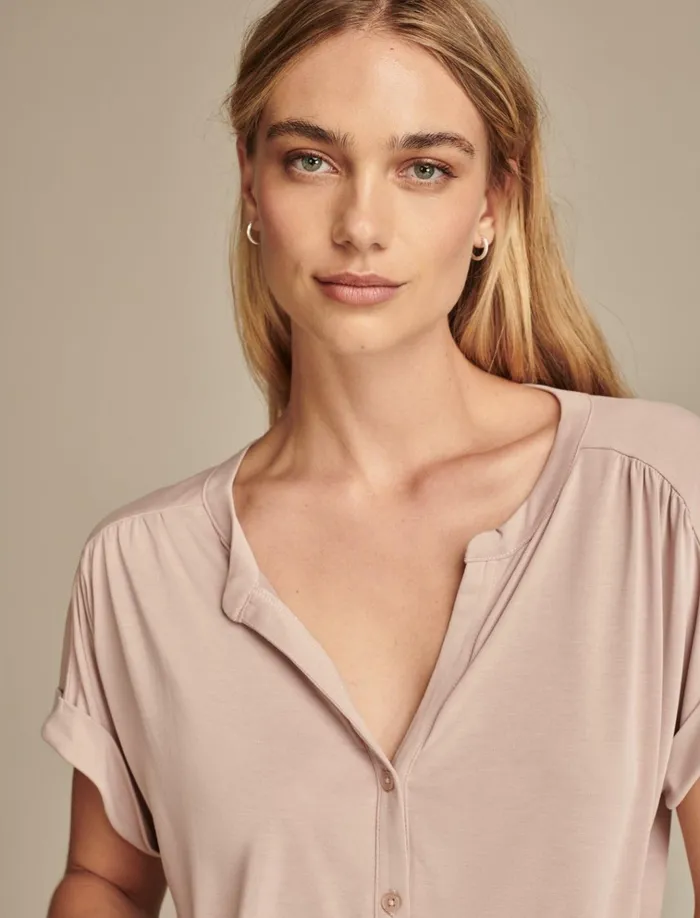 Sandwash Button Front Top Rose Dust Women Lucky Brand Knit Tops