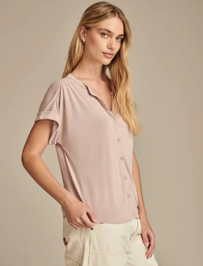 Sandwash Button Front Top Rose Dust Women Lucky Brand Knit Tops