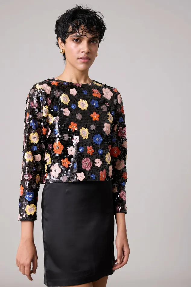 Scarlet Sage Dresses Paige Sequence Flower Dress Set 8211 Black 8211 Women