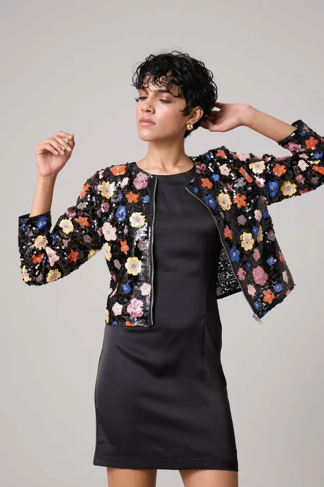 Scarlet Sage Dresses Paige Sequence Flower Dress Set 8211 Black 8211 Women