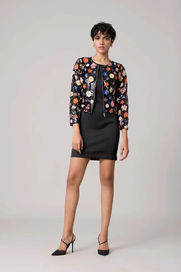 Scarlet Sage Dresses Paige Sequence Flower Dress Set 8211 Black 8211 Women