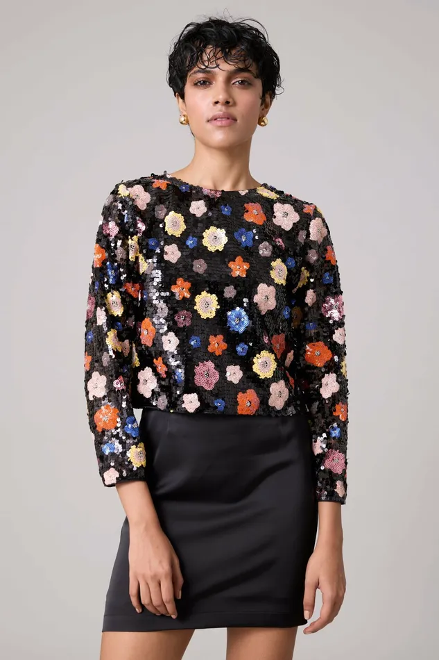 Scarlet Sage Dresses Paige Sequence Flower Dress Set 8211 Black 8211 Women