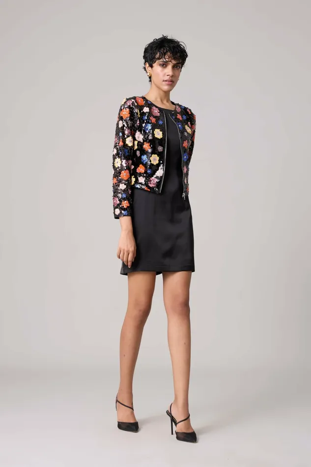 Scarlet Sage Dresses Paige Sequence Flower Dress Set 8211 Black 8211 Women