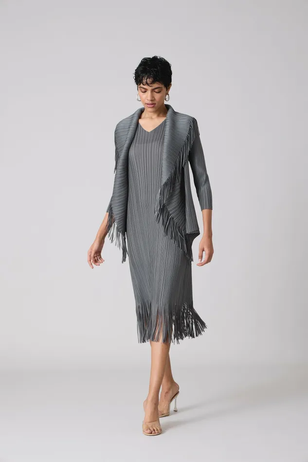 Scarlet Sage Dresses Sasha Fringe Dress 8211 Grey 8211 Women