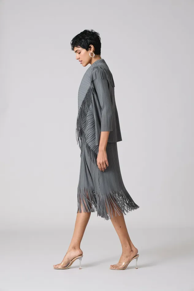 Scarlet Sage Dresses Sasha Fringe Dress 8211 Grey 8211 Women