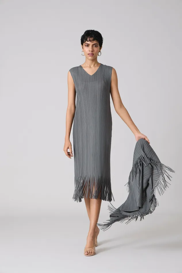 Scarlet Sage Dresses Sasha Fringe Dress 8211 Grey 8211 Women