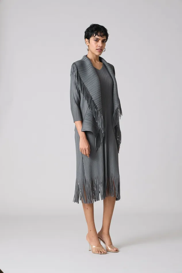 Scarlet Sage Dresses Sasha Fringe Dress 8211 Grey 8211 Women