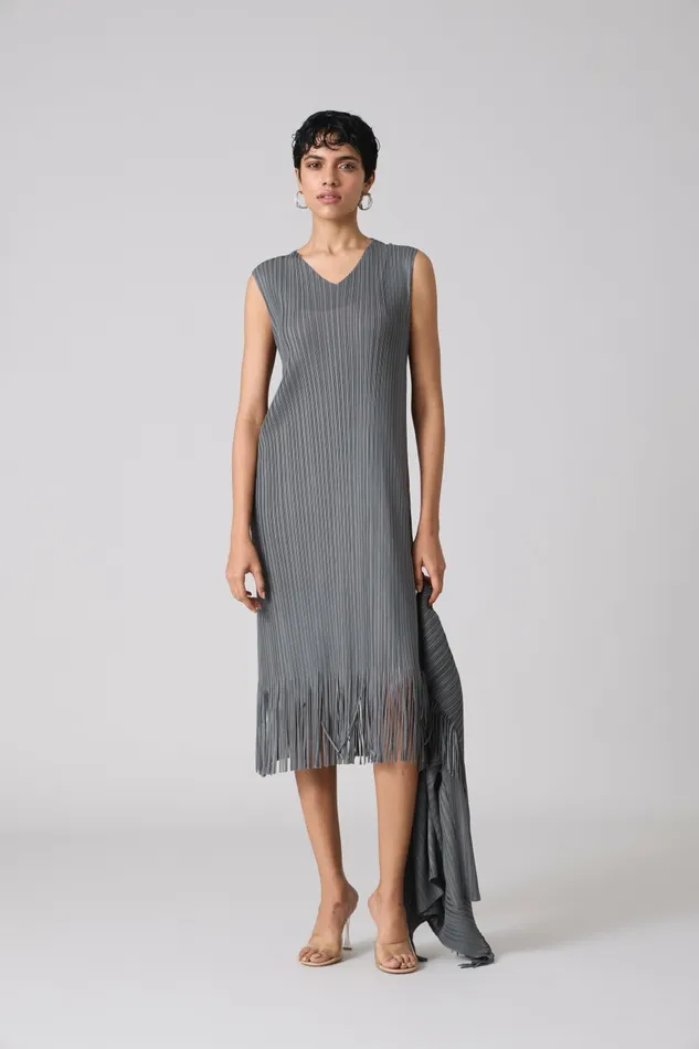 Scarlet Sage Dresses Sasha Fringe Dress 8211 Grey 8211 Women