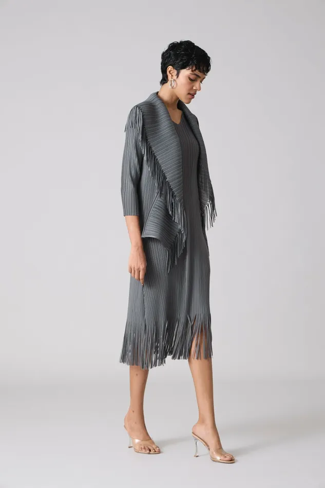 Scarlet Sage Dresses Sasha Fringe Dress 8211 Grey 8211 Women