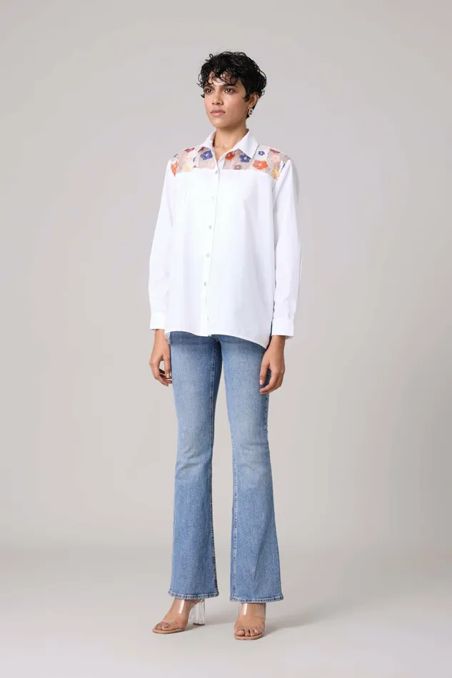 Scarlet Sage Tops Eloise Sequence Flower Shirt 8211 Bright White 8211 Women
