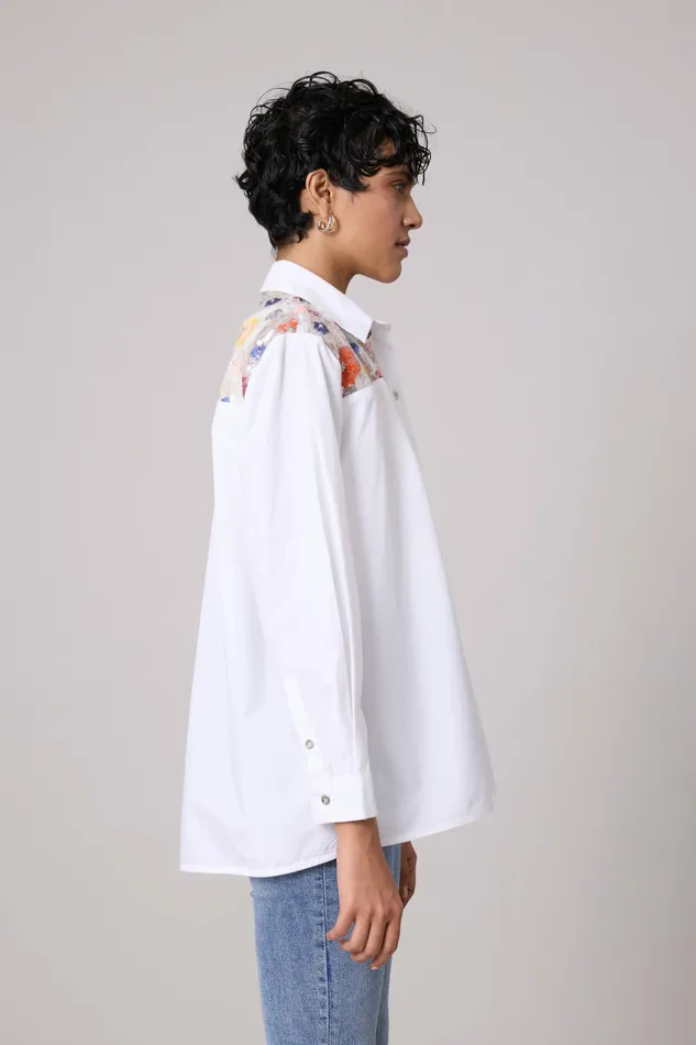 Scarlet Sage Tops Eloise Sequence Flower Shirt 8211 Bright White 8211 Women