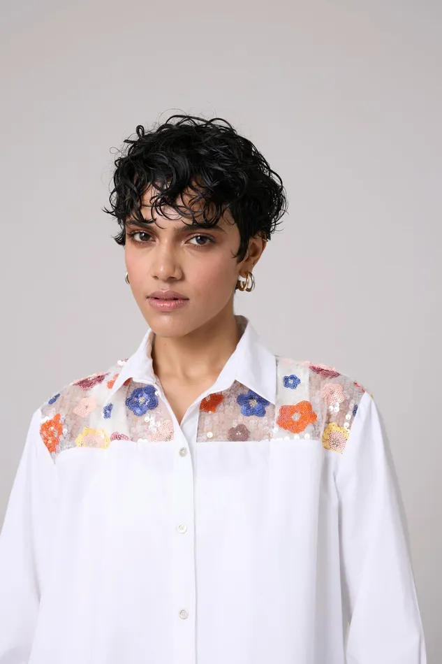 Scarlet Sage Tops Eloise Sequence Flower Shirt 8211 Bright White 8211 Women