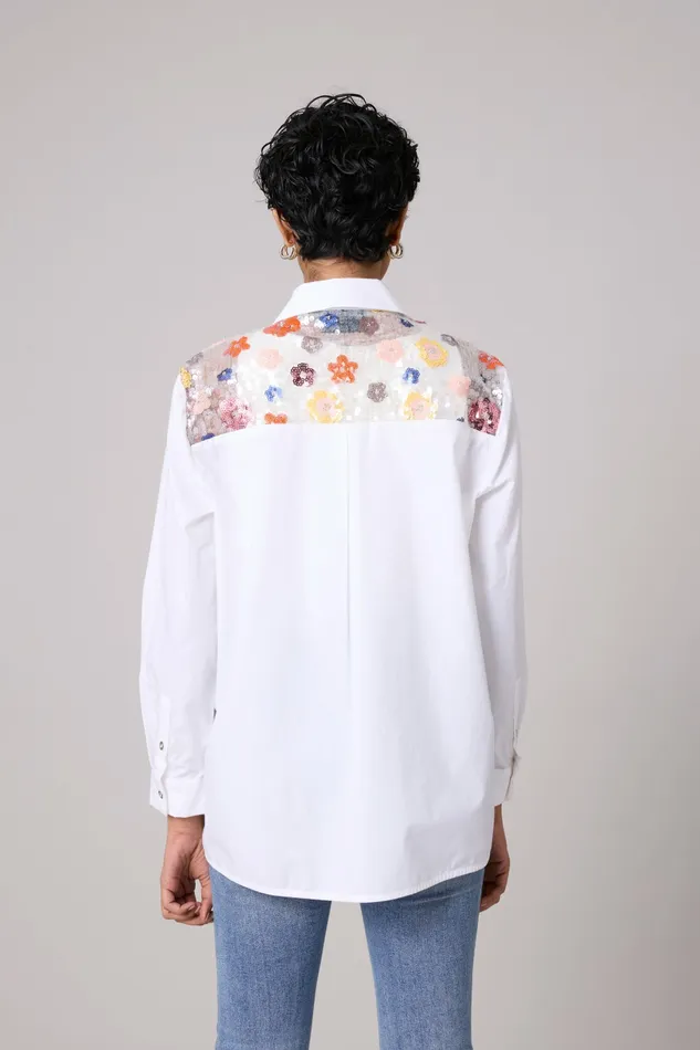 Scarlet Sage Tops Eloise Sequence Flower Shirt 8211 Bright White 8211 Women