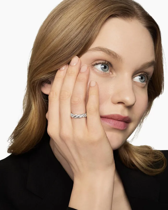 Sculpted Cable Flex Band Ring In 18K White Gold 5mm Women David Yurman Band