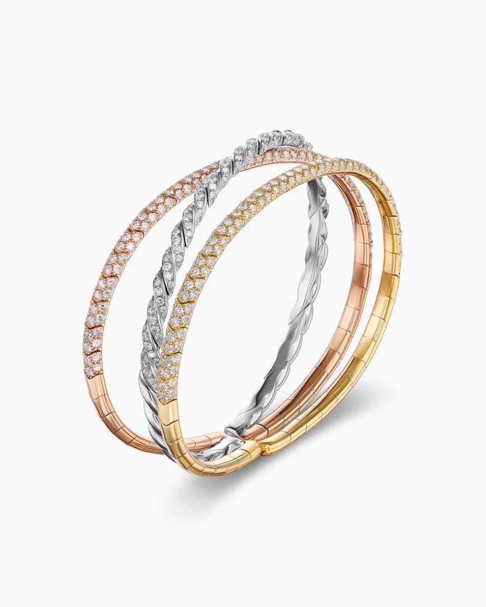 Sculpted Cable Flex Three Row Bracelet In 18K Gold 21mm Women David Yurman Bangle Sculpted Cable Flex Three Row Bracelet In 18K Gold 21mm Women David Yurman Bangle