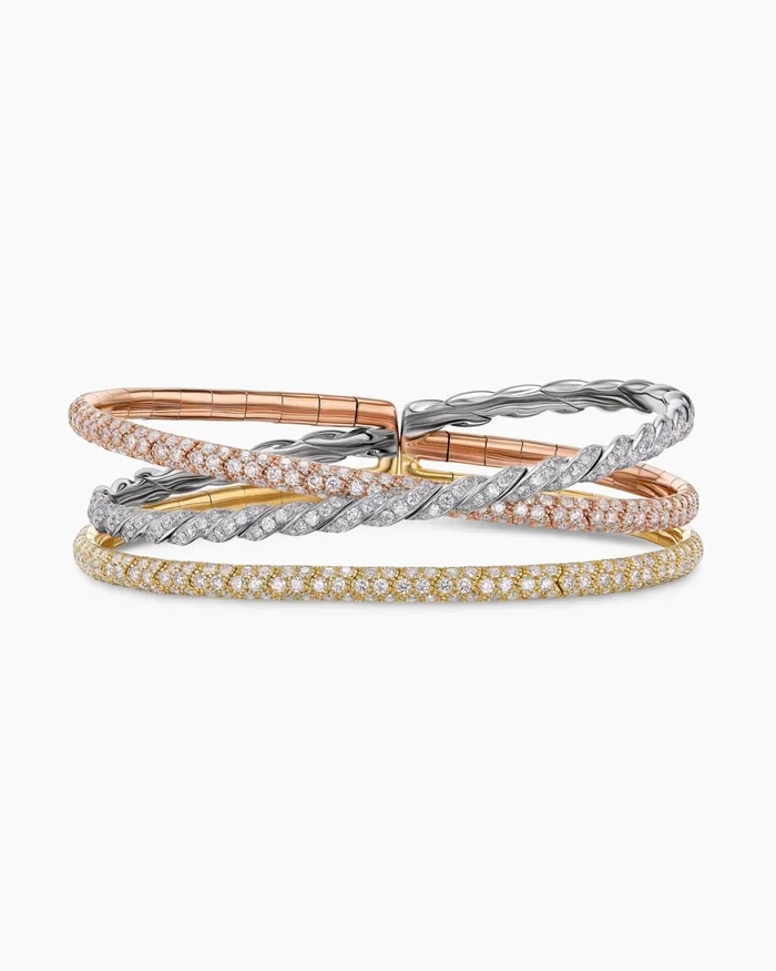 Sculpted Cable Flex Three Row Bracelet In 18K Gold 21mm Women David Yurman Bangle Sculpted Cable Flex Three Row Bracelet In 18K Gold 21mm Women David Yurman Bangle