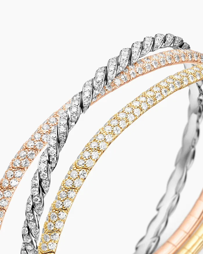 Sculpted Cable Flex Three Row Bracelet In 18K Gold 21mm Women David Yurman Bangle Sculpted Cable Flex Three Row Bracelet In 18K Gold 21mm Women David Yurman Bangle