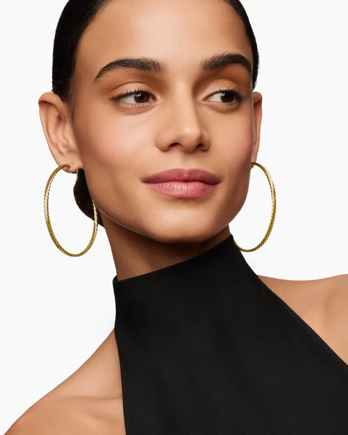 Sculpted Cable Hoop Earrings In 18K Yellow Gold 25in Women David Yurman Hoop Sculpted Cable Hoop Earrings In 18K Yellow Gold 25in Women David Yurman Hoop