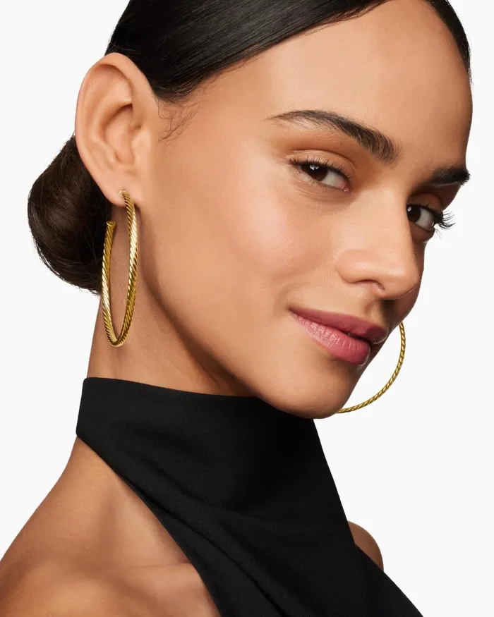 Sculpted Cable Hoop Earrings In 18K Yellow Gold 25in Women David Yurman Hoop Sculpted Cable Hoop Earrings In 18K Yellow Gold 25in Women David Yurman Hoop