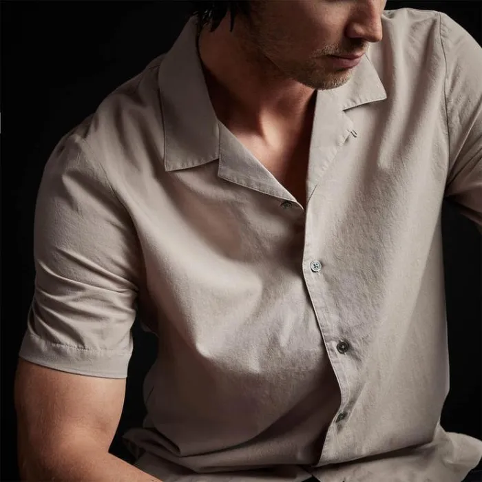 Shirting Men James Perse Double Layer Short Sleeve Shirt Silt