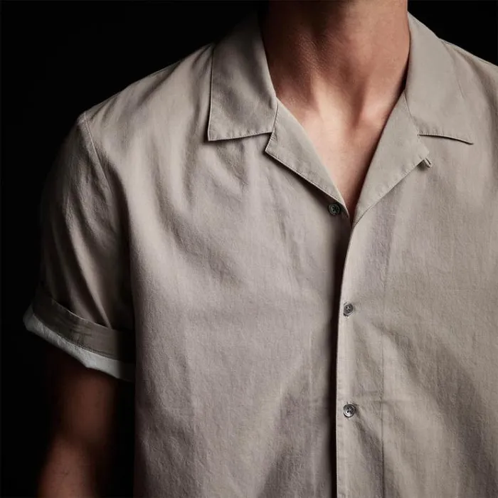 Shirting Men James Perse Double Layer Short Sleeve Shirt Silt